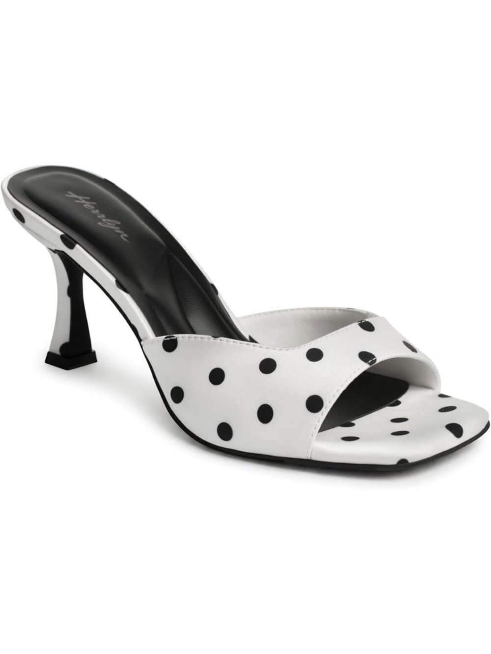 Women's White Polka Dots Summer Square Toe Slingback Sexy Backless Heeled Sandal